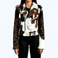 Veste en cuir de vachette à motif vache pour homme, fermeture éclair, coupe classique, tenue décontractée d'hiver, logo personnalisé sur le devant, veste en cuir de vachette