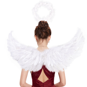 Bianco angelo <span class=keywords><strong>ali</strong></span> <span class=keywords><strong>con</strong></span> fascia naturale <span class=keywords><strong>piume</strong></span> a buon mercato all'ingrosso per la decorazione di Halloween festa di carnevale di nozze - Product Image 1