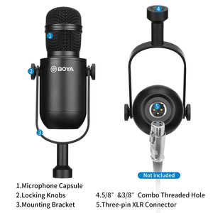 BOYA-Micrófono dinámico XLR de podcast de estudio, micrófono para transmisión de voz en vivo, grabación de YouTube y blogs, XLR, 2017 - Product Image 2