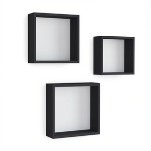 Set di 3 mensole a cubo in MDF nero, grandi, medie e piccole, per l'organizzazione di casa e ufficio, design minimalista - Product Image 1