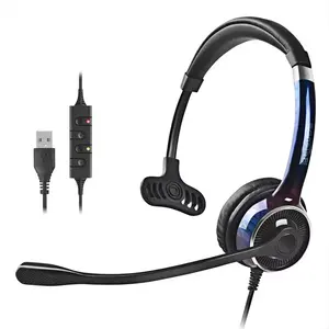Fone de ouvido monaural com micro casco usb, headset de qualidade com cancelamento de ruído, compatível com equipes/skype
