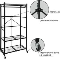 Chariot de rangement pliable à 3/4/5 niveaux, étagères organisatrices en fil métallique, petit chariot portable pré-assemblé avec roulettes