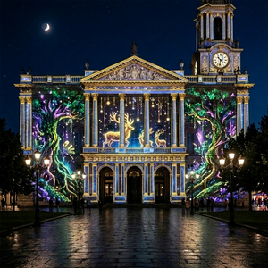 Système de projection mapping extérieur commercial pour affichage vidéo 3D, éclairage architectural et spectacle publicitaire - Product Image 1