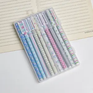 10 adet renkli jel kalemler seti dergi için Kawaii mavi 0.5mm tükenmez kalem sevimli malzemeleri okul