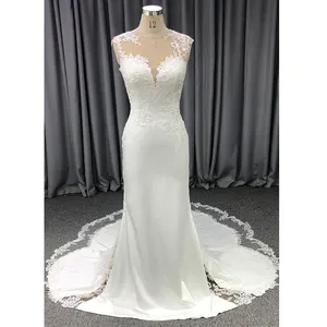 Thanh lịch ren đính Crepe Nàng Tiên Cá Wedding Dress Giấc Mơ Bridal Gown Made để đo lường