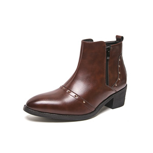 Botas de cuero de tacón alto con punta para hombre 2026, con cremallera, formales, informales, de caña alta, botines, tallas grandes, zapatos para hombre - Product Image 5