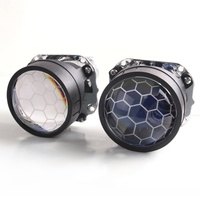 Sanvi 2.5'' Lentille de projecteur MINI Bi-Xénon HID à revêtement bleu H1, Anneau adaptateur de base de phare de voiture en nid d'abeille 12V LHD pour rétrofit