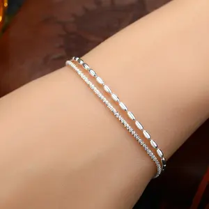 Elegantes feines Sterlingsilber 925 Vollstern Perlenkette geschichtete Armbänder Damen feiner Schmuck Armband