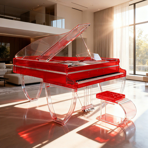 Pianoforte Meccanico a Coda Pieghevole Moderno Personalizzato, Ecologico, di Lusso Leggero, 88 Tasti, Alto Valore, in Acrilico Rosso Trasparente - Product Image 2