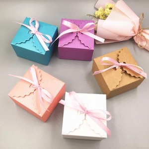 Square Gift <b>Box</b> With Ribbon Bow Kraft Paper Favor <b>Box</b> For Wedding Birthday <b>Party</b> Candy Packaging - Product Image 6