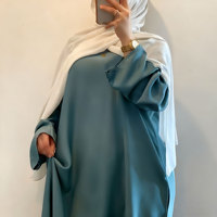 Abaya musulmane d'hiver Ramadan, couleur unie, polyester, grande taille, longueur cheville, légère, coupe ajustée, respirante, robe en satin tendance
