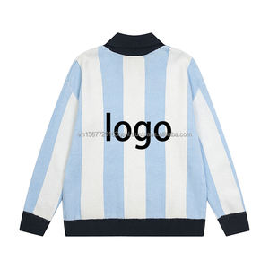 Maillot de football unisexe à col à revers, motif color block et rayures, 100% coton tricoté, vêtement de sport décontracté - Product Image 5