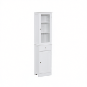 Armoire de rangement pour salle de bain Swiship-Ship, 2 niveaux, en bois avec porte en verre, design contemporain autoportant - Product Image 1