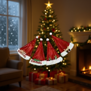 Homeera Santa Hat 40cm H 30cm L 4 Styles 5 Packs Each Soft Polyester Christmas Tree Decoration - Product Image 2