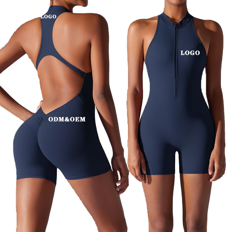 Women's Adult One-Piece Yoga Jumpsuit with Zipper Spandex/Nylon Four-Way Stretch Breathable Quick Dry Full Length Sleeveless