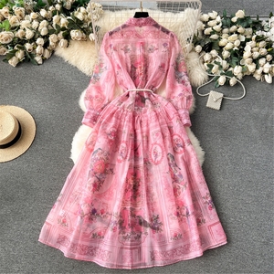 Robe maxi à imprimé tendance ZHEZHE pour femmes mûres, robe de soirée élégante à manches longues <span class=keywords><strong>avec</strong></span> impression numérique pour le printemps - Product Image 3