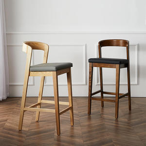 Boba Tea Bar Modern Luxury PU Leather Seat Ash <b>Wood</b> High Counter <b>Stool</b> with Backrest for Home & Dining - Product Image 1