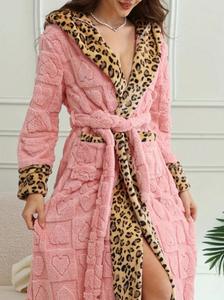 <span class=keywords><strong>Accappatoio</strong></span> di Lusso Autunno-Inverno 2025, Spesso e Peloso con Motivo a Cuore <span class=keywords><strong>Jacquard</strong></span>, Inserti Leopardati, Cappuccio - Product Image 6