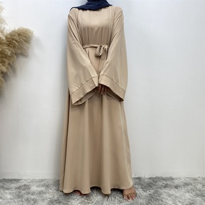 6394# Top Sell Muslim Women Crew Neck Basic Closed Abaya Loose Sleeves Modesty Straight Abayas Dresses 13 Colors - Product Image 3
