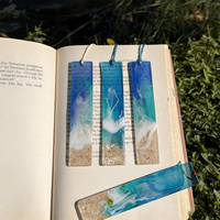 Marque-page transparent en acrylique imprimé, cadeau artisanal en résine, thème vague océanique, œuvre d'art pour cadeaux de lecture, cadeau unique
