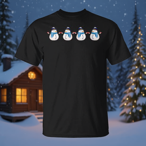 T-shirt bonhomme de neige dansant de Noël, design de vacances de Noël, taille adulte unisexe - Product Image 3