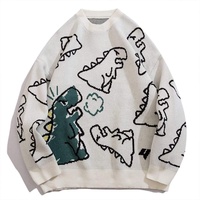Pull ras du cou Kawaii pour hommes et femmes pull en tricot personnalisé imprimé dinosaure Jacquard surdimensionné d'automne pull en tricot design de dessin animé