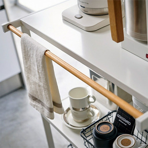 Estante para máquina de café de 3 niveles para sala de estar de Metal, estante de almacenamiento para electrodomésticos de suelo con gancho, soporte para artículos diversos, mango de madera, organizador de toallas - Product Image 3