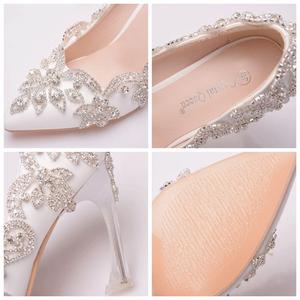 Chaussure Mariage Femme High Quality Dinner Elegant Crystal <b>White</b> Lace Formal Wedding Bride Shoes for Women - Product Image 3