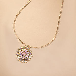 LJC-192复古长款女式派对脖子饰品水晶水钻钻石合金花朵吊坠项链 - Product Image 5