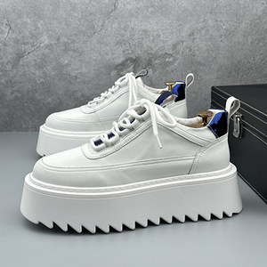 Chaussures décontractées tendance pour hommes, à lacets, blanches, à semelle épaisse, respirantes et durables, nouvelle collection automne 2026, rehaussantes, style niche, polyvalentes - Product Image 1