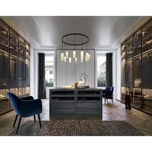 NICOCABINET High-End Luxury Italian LED Light Wooden Wardrobe Closet Modern Modular Walk-in Closet Cabinet with Glass Door