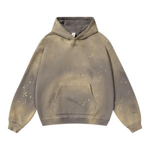 <span class=keywords><strong>Hoodie</strong></span> Pria Custom LOGO Vintage Distressed Boxy Fit Pullover 300Gsm French Terry Oversized Heavyweight Tanpa Tali Acid Washed - Product Image 2