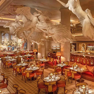 Furnitur mewah Cafe Hotel Stan Sofa beludru merah dengan meja marmer bulat dan bagian belakang meja makan berukir hiasan - Product Image 2