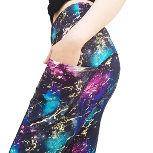 Custom Design Buttery Soft Double Side Brushed Hybrid Digital Printed Women Marble Printed Leggings With Pockets