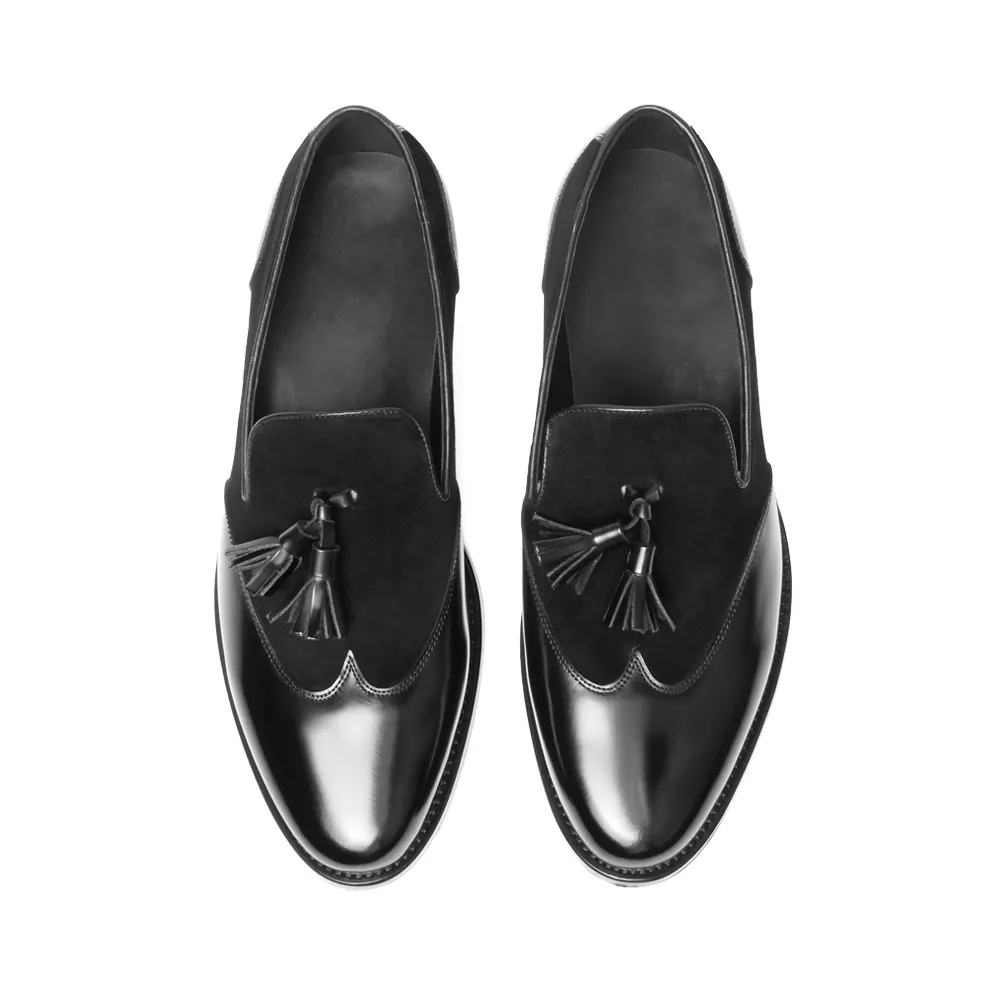 Vikeduo Hand Made Fashion Popular Pictures Leather & Suede China Footwear Manufacturing Designer Tassel Loafers Mens Black Shoes
