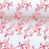 Tissu Textile Twin, Tissu de Broderie Style Ethnique, Tissu en Dentelle à Broderie Florale Dégradé Rouge & Rose pour Robe de Soirée