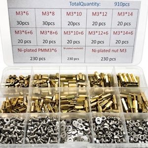 1 Juego de 910 piezas de kit de espaciadores de latón: 230 piezas PMM3 + 230 piezas NutM3 + Washem3, tornillos espaciadores de latón de cabeza hexagonal roscados M3 para PCB - Product Image 6