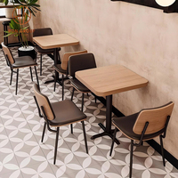 Ensemble de meubles de restaurant, table à manger carrée en bois avec pieds en métal, chaises en cuir avec dossier en bois, stand de canapé de café pour café