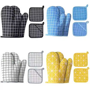 Gants de cuisine épais résistants à la chaleur pour la cuisson et le repassage, design simple, en coton et lin - Product Image 4