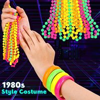 Collier en perles et perles en plastique colorées néon - Accessoire rétro des années 1980 pour les soirées, bijoux tendance et vibrants pour les festivals