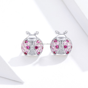 Dainty 925 in <span class=keywords><strong>argento</strong></span> Sterling <span class=keywords><strong>coccinella</strong></span> <span class=keywords><strong>orecchini</strong></span> alla moda Cubic Zirconia gemma con animali <span class=keywords><strong>orecchini</strong></span> da donna - Product Image 4