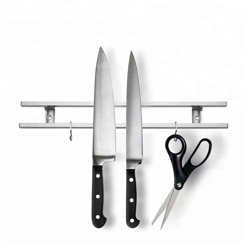 Güçlü kare tüp mutfak bıçağı mıknatıs 304 paslanmaz çelik manyetik bıçak bar tutucu kanca ile