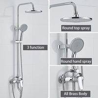Mitigeur de douche à effet pluie chromé 3 fonctions pour salle de bain, ensemble de bain avec support de rangement, robinet de douche apparent contemporain en laiton pour hôtel