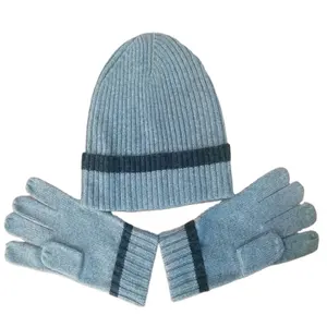 Conjunto de gorro y guantes de punto, 100% Cachemira, suave y cálido