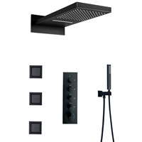 Ensemble de douche mitigeur thermostatique 22 pouces haut de gamme système de robinets finis noirs bain pluie et cascade panneau de pommeau de douche