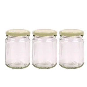 210ml 200ml 7 unzen Kleinen Kurzen Zylinder Gewürz Marmelade Container Saucen Honig Flasche Glas Jar Lebensmittel Mit Metall deckel