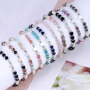 Best-Selling Bohemian Natural Purple Crystal <strong>Beaded</strong> Bracelet for Women Black Gallstone Heart-shaped Bead Brace for Gift Europe - Product Image 1