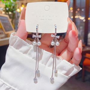 Korean Long Tassel Chain Imitation Pearl Cherry <b>Earrings</b> for Women Bridal Temperament Zircon Drop Dangling <b>Earrings</b> Jewelry - Product Image 1