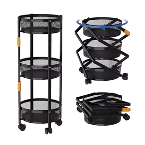 Carrito de almacenamiento de cocina de 3 capas de Metal de salida de fábrica, estante plegable multifuncional para sala de estar con ruedas - Product Image 1