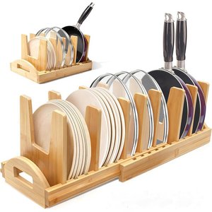 Bamboo Pot Lid And Frying <b>Pan</b> Organizer Storage Rack For Kitchen Cabinet Dishware Holder Durable <b>Standing</b> Type Rectangle Shape - Product Image 1